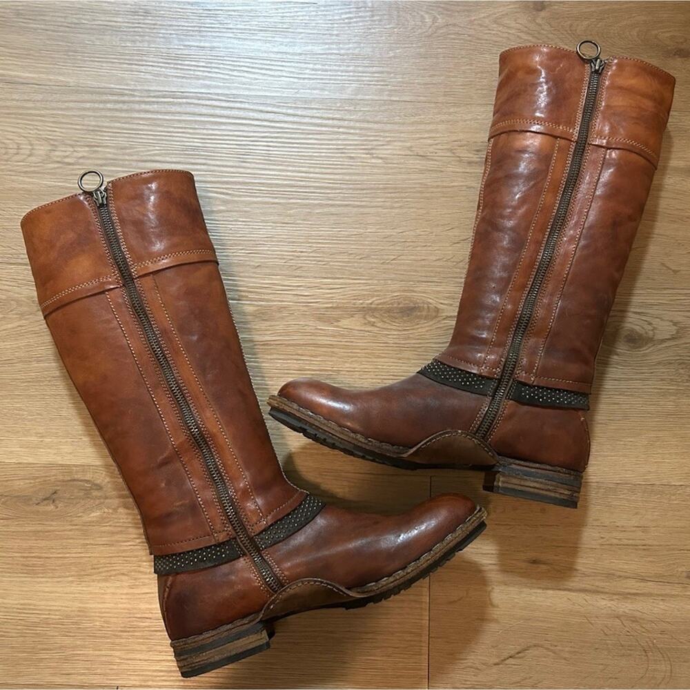 Area Forte Women's Cognac Studded Leather Knee-High Riding Boots Italy-Sz 38/8US - Picture 2 of 7